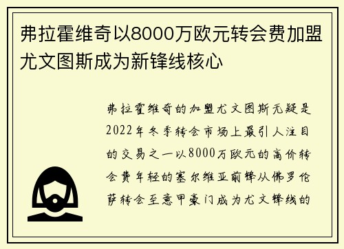 弗拉霍维奇以8000万欧元转会费加盟尤文图斯成为新锋线核心